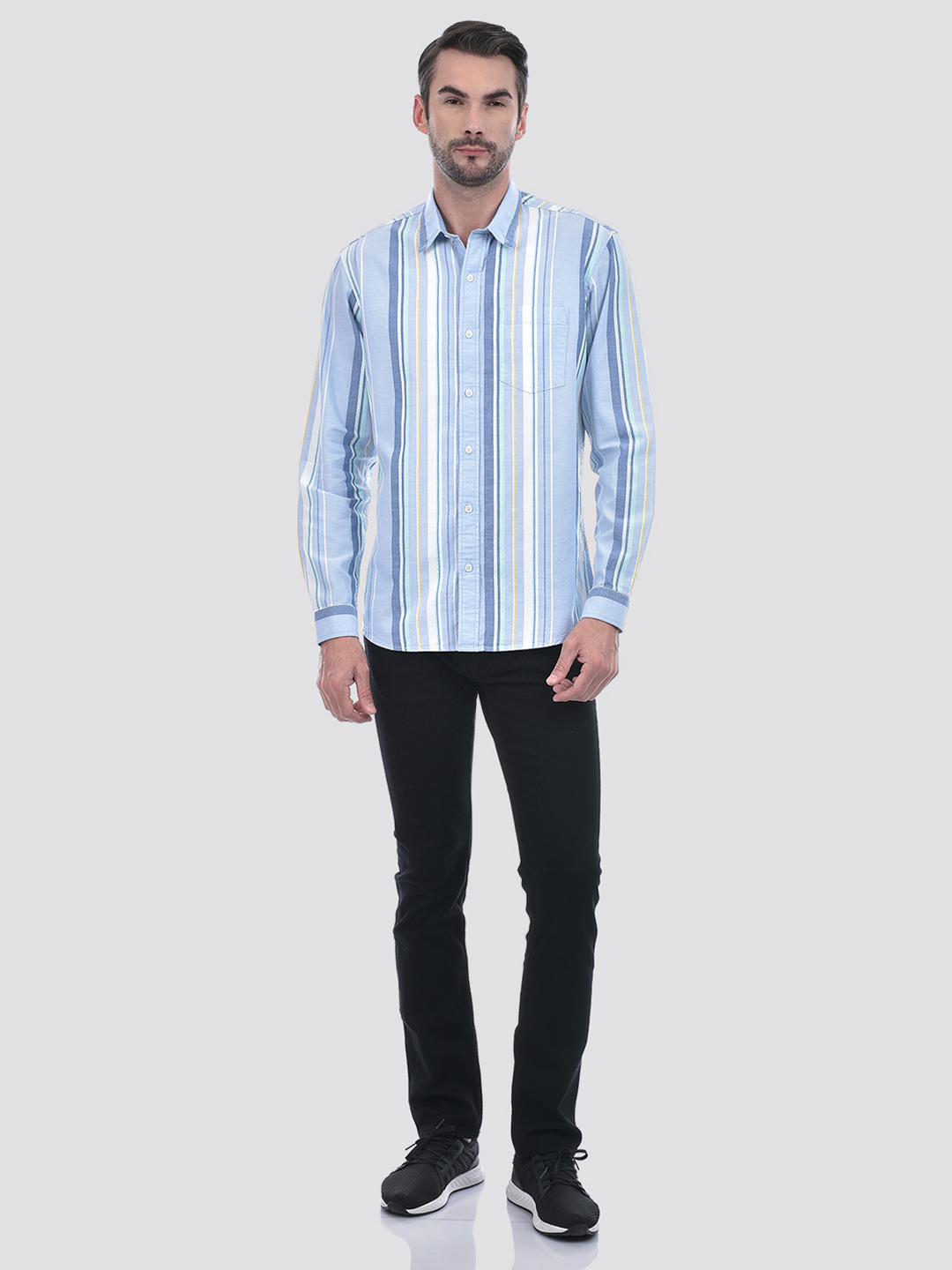 Numero Uno Men Blue Multi-Striped Cotton Shirt